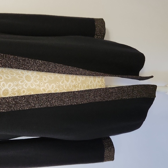 Eileen Fisher Black Merino Wool Metallic Trim Open Front Cardigan Size XS/TP - Picture 3 of 14